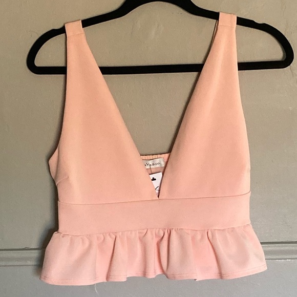 YaYa & Co Pink V-Neck Peplum Crop Top - Picture 1 of 4